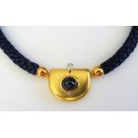 A Kunz of Switzerland gold, diamond and cabochon sapphire interwoven blue silk collar necklace,