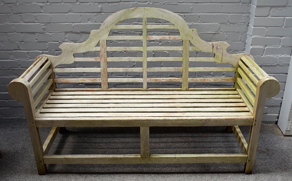 A Lutyens design hardwood garden bench, 165cm wide x 106cm high.