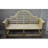 A Lutyens design hardwood garden bench, 165cm wide x 106cm high.