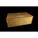 Elle Bleu Paris; a 20th century green lacquer humidor, with faux gold coin decoration,