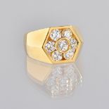 A gold and diamond seven stone cluster ring,