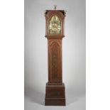 A GEORGE III AND LATER RED LACQUER CHINOISERIE DECORATED LONGCASE CLOCK The movement signed Thomas