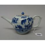 A Chinese blue and white bullet-shaped teapot and cover from the Nanking Cargo, circa 1750,