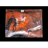 ** Lenecic? (contemporary), Circus Tranzici, oil and mixed media reverse painted on glass, unframed,