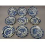 Five Chinese export blue and white octagonal soup plates, Qianlong,