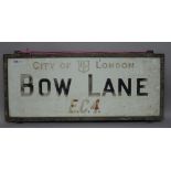 London Street Sign; Bow Lane EC4, 91cm, x 38cm.