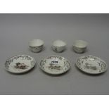 Two Chinese mythological-subject teabowls and three saucers, Qianlong,