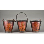 Three Country Assurance leather fire buckets, early 19th century,