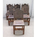 A set of six 17th century Spanish style walnut framed dining chairs,