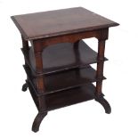 A 19th century Continental walnut four tier whatnot, on outswept supports,
