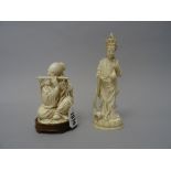 A Japanese ivory okimono of a musician, Meiji/ Taisho period,