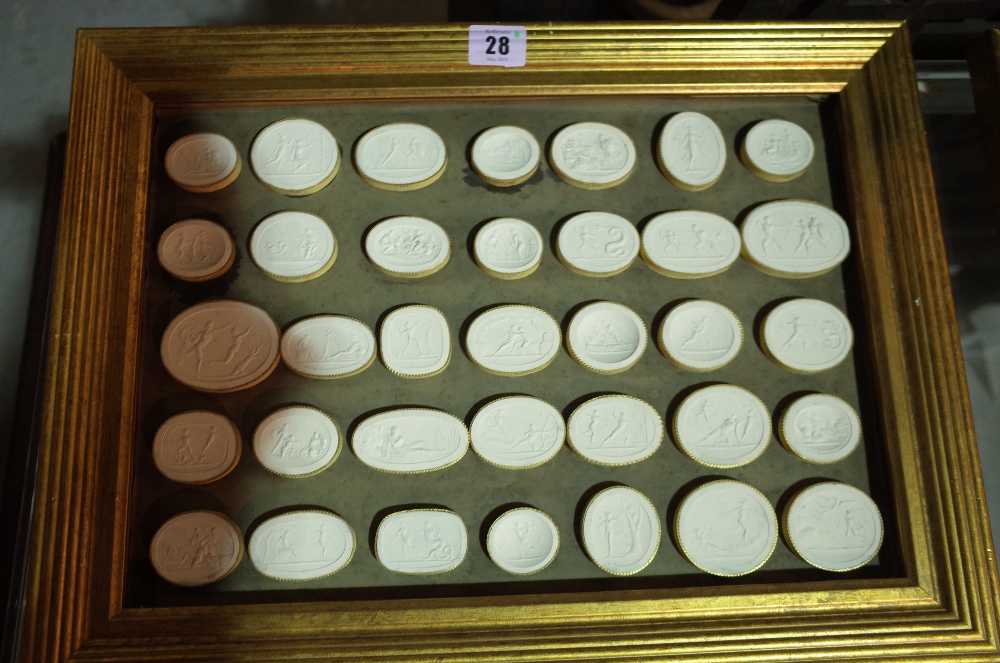 A quantity of plaster intaglios- probably 18th century, remounted in six modern giltwood frames, - Image 2 of 7