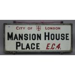 London Street Sign; Mansion House Place EC4, 76cm x 38m.