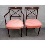 A set of six George III mahogany dining chairs with 'X' frame backs on tapering reeded supports,