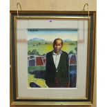 M ** Pemba (late 20th century) Portrait of a man, oil on board, signed and dated 92, 44cm x 37cm.