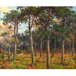 Dixon Clark (1849-1944), Sheep and shepherd in a woodland glade, oil on canvas, signed,