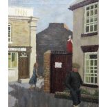 Anne de Quetteville Robin (20th century), Street scene with figures near an inn, oil on canvas,