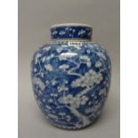 A Chinese blue and white oviform jar and cover, circa 1900,