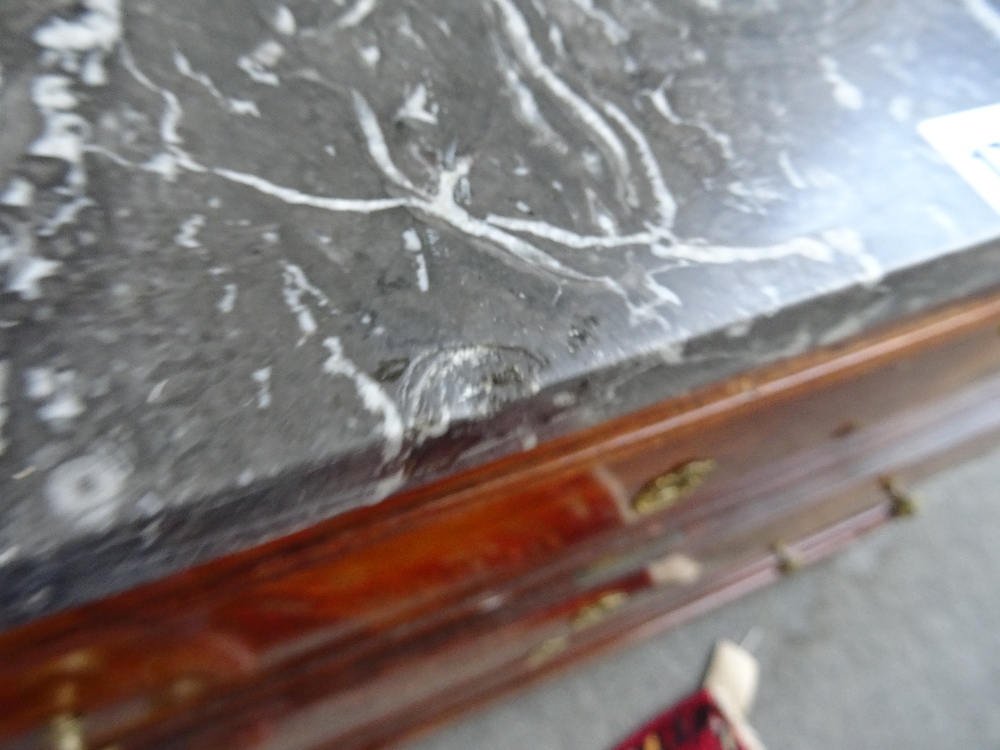 A 19th century French commode, the marble top over a mahogany four drawer base, - Image 7 of 7