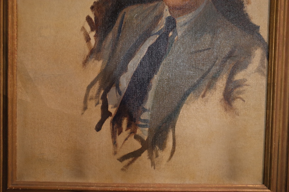 Edward Seago (1910-1974), Portrait of a young man, oil sketch on canvas, signed and dated 37, 74. - Image 4 of 6