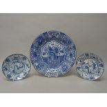 A Japanese blue and white dish in kraak porcelain style, probably 19th century,