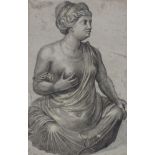 After Albrecht Durer, Study of a classical female sculpture, grey washes over pencil, 14cm x 9cm.