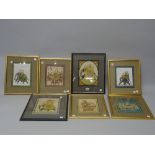 A group of seven Indian miniature paintings, 20th century, six featuring figures with elephants,