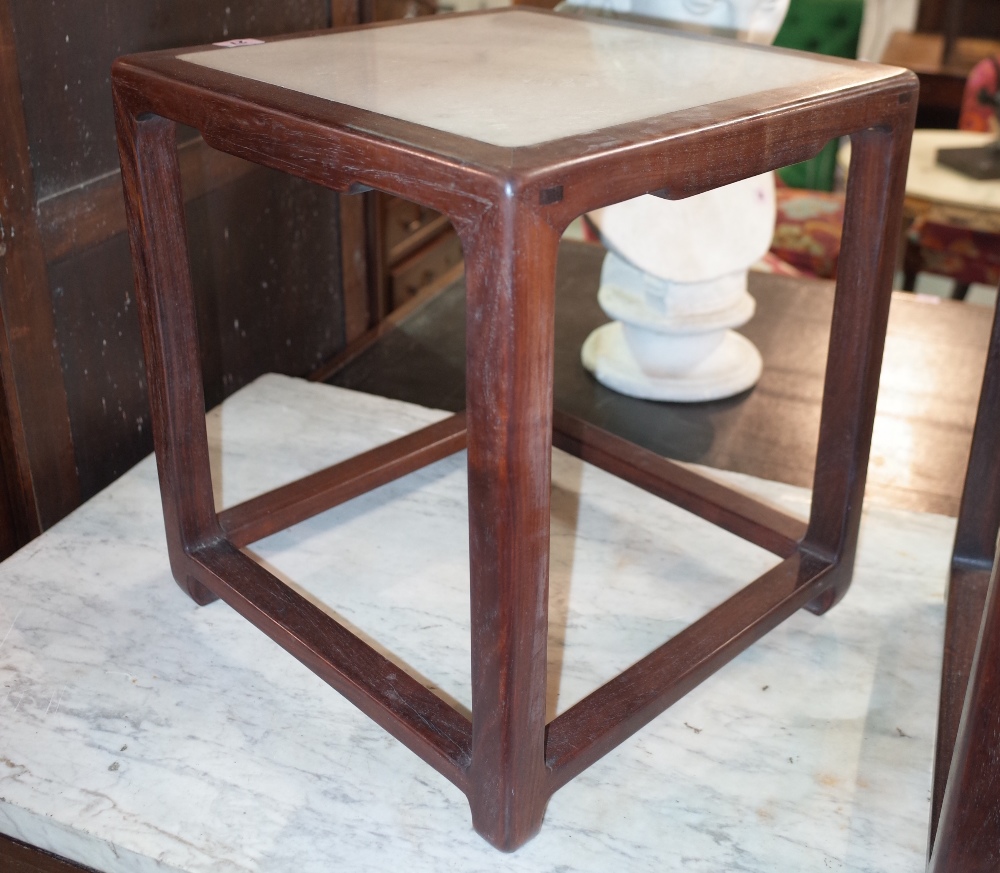 A pair of late 19th/early 20th century Chinese hardwood square occasional tables, - Image 10 of 16