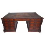 A George III style mahogany twin pedestal partners desk,