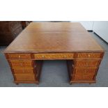 A large early 20th century French gilt metal mounted cube parquetry inlaid walnut pedestal desk