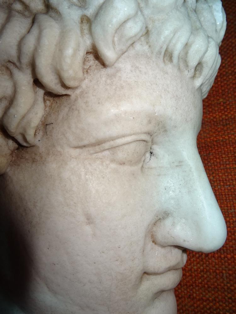 After the Antique; a carved white marble portrait bust of a man, drill carved hair, - Image 12 of 13