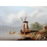 English School (19th century), An estuary scene with windmill, oil on canvas, 43cm x 58cm.