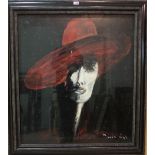** Juin (20th century), The Red Hat, oil on board, indistinctly signed and dated '72, 78cm x 68cm.