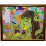 ** Celene, (contemporary), Portrait of a woman smoking a cigar, oil on canvas, signed and dated 05,