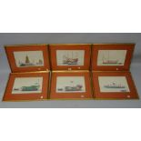 Six Chinese paintings on rice paper, 19th century, painted with sailing vessels, 19cm. by 30.5cm.