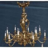 A French ormolu twelve light chandelier, Louis XVI style,