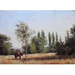 E. Swinburn (19th/20th century), A landscape with tethered pony, oil on panel, 25cm x 34cm.