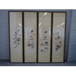 Four Chinese pictures, 20th century, watercolour over a printed outlines,