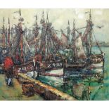 Regnier de Herde (1914-2004), Harbour scene, oil on canvas, signed, 99cm x 119cm.