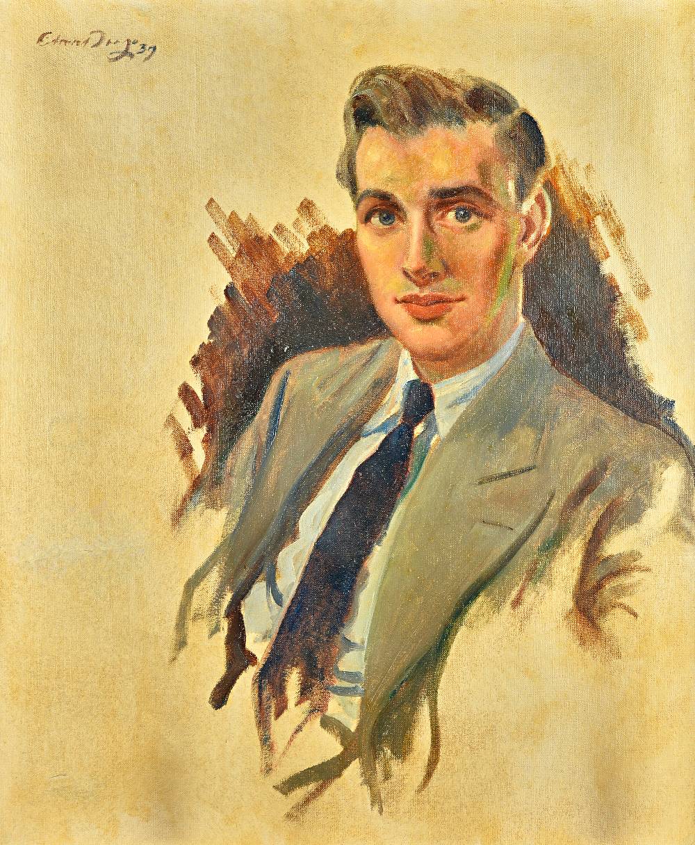 Edward Seago (1910-1974), Portrait of a young man, oil sketch on canvas, signed and dated 37, 74.