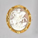 A Victorian oval shell cameo brooch, carved as St George slaying the dragon,