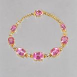 A gold, pink tourmaline and diamond bracelet,