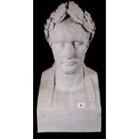 A modern composite marble bust of Napoleon wearing a laurel wreath, 66cm high.