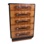 The Widdicomb; a 20th century ebonised and birch chest of five drawers, probably American,