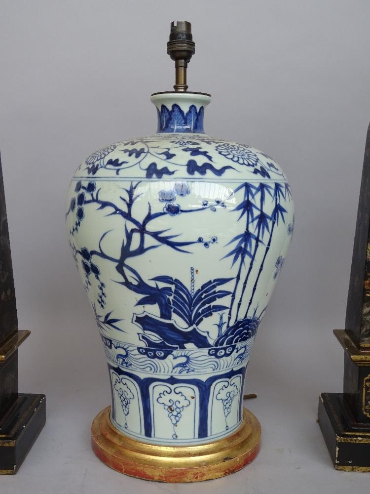 A modern Chinese blue and white porcelain table lamp of baluster form, 38cm high, - Image 6 of 7