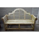 A Lutyens design hardwood garden bench, 165cm wide x 106cm high.