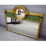 A 19th century and later gilt and green painted overmantel mirror,