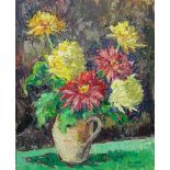 Robert Sidney Rendle Wood (1894-1986), Still life of Dahlias, oil on board, signed, 50cm x 39.5cm.