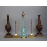 A pair of oak table lamps of carved urn form, 56cm high,