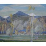 Freda Marston (1895-1949), The Maritime Alps, tepera on silk laid on panel, signed, 39cm x 49cm.